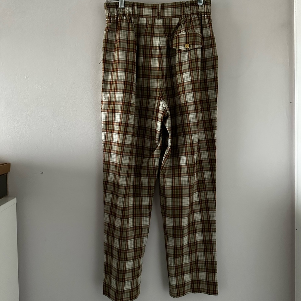 High-Waist Plaid Trousers in Beige and Brown - Picture 4 of 4